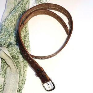Vtg Tooled Brown Leather Belt Mexico Inner Zip 48
